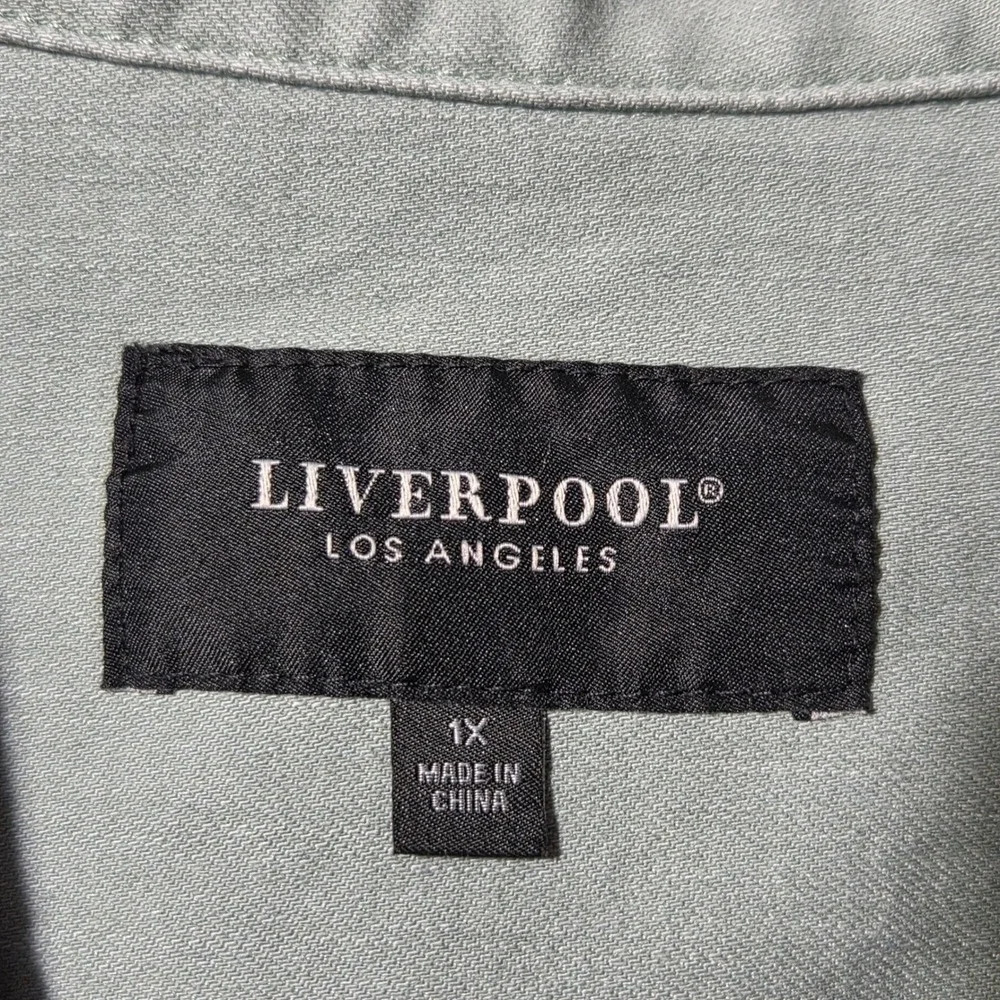 Liverpool Los Angeles Sage Green High Low Stretch Denim Jacket 1X